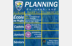 Planning du week-end du 11/12 Décembre