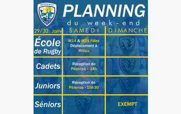 Planning du Week-End du 29/30 Janvier
